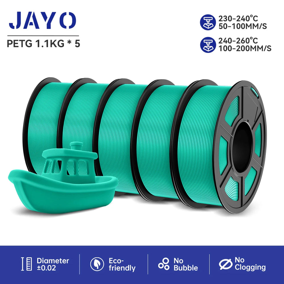 JAYO filaments petg 5Rolls Mixed colors 3D Printer Filament 1.75mm 100% No Bubble FDM 3D Printer Materials DIY Gift 1.1KG/1rolls