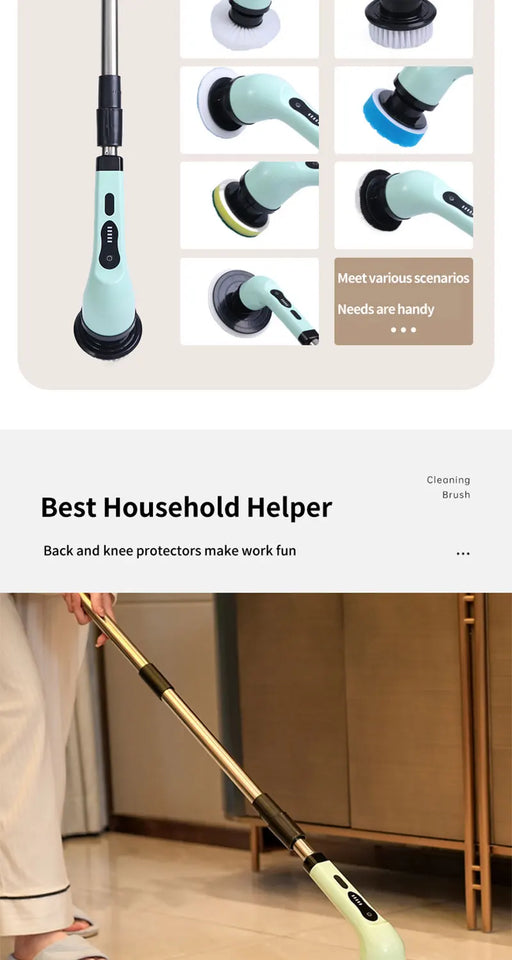 Electric Spin Scrubber 9-in-1 Cordless Rechargeable with 9 Brush Heads, Multipurpose Cleaner for Bathroom Kitchen Floor