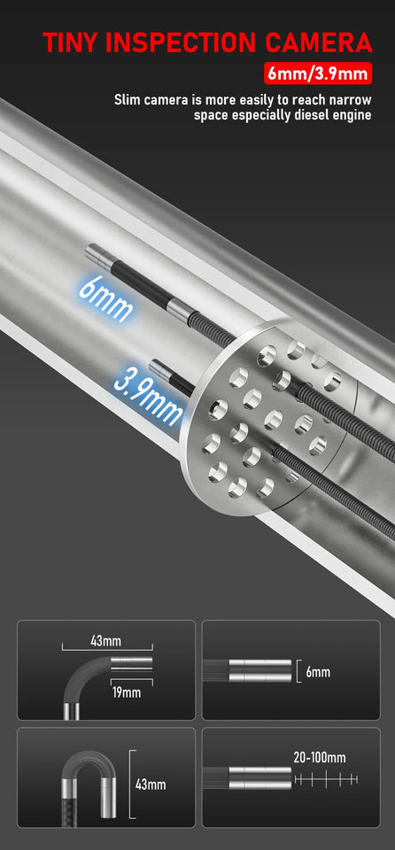 Two-Way Articulating Borescope Camera with Light: 3.9mm/6mm Industrial Endoscope Inspection Camera with Automotive Inspection