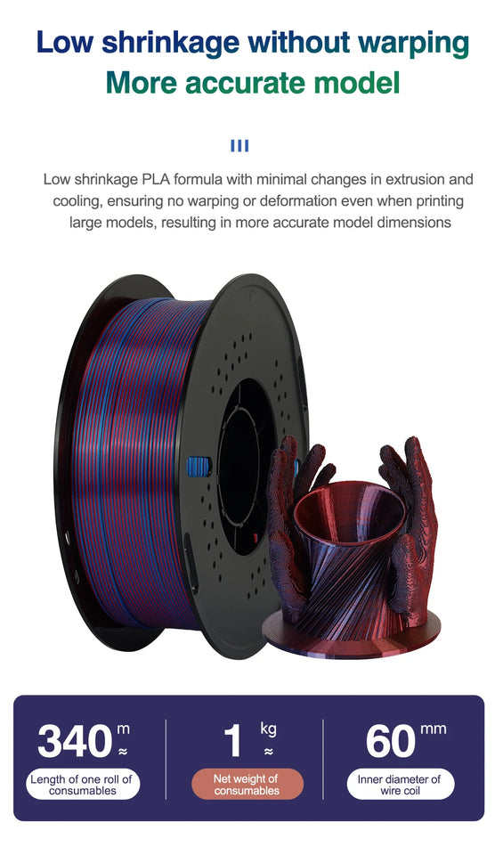 KINGROON Dual-color Silk PLA Filament 1.75mm 2 Color Coextrusion Glossy 3D Printer Filament PLA, 3kg/pack 1kg each spool