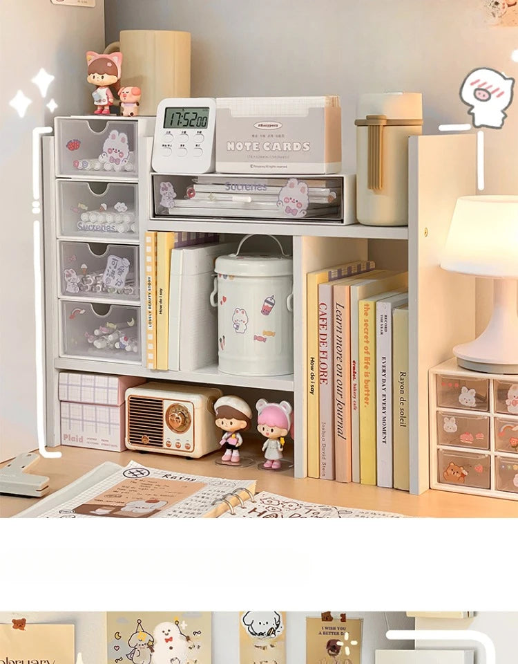 Ins Kawaii Desktop Storage Rack Bookshelf DIY Desk Holder Office Desk Organizer Student Combination Cabinet Storage Display Rack