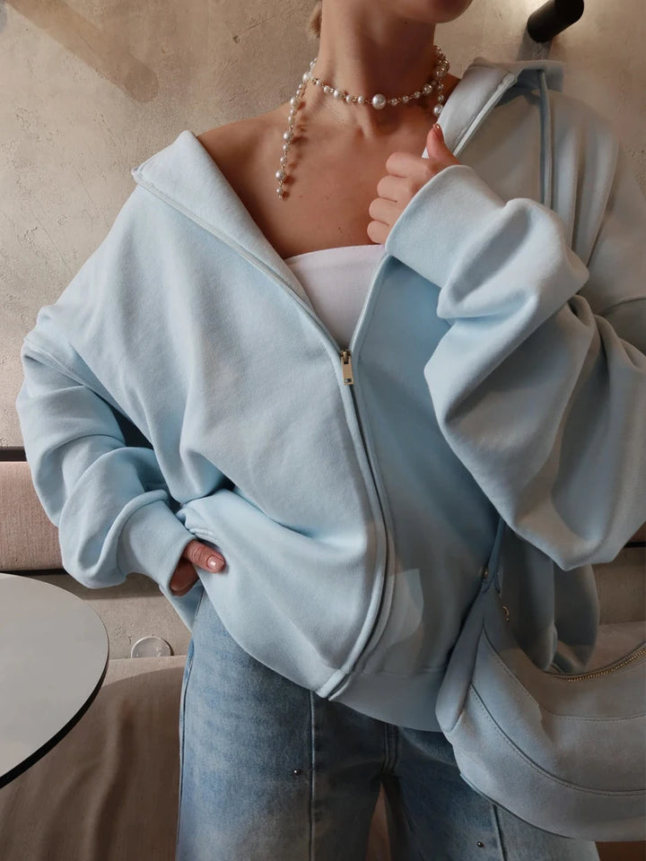 Autumn Women's Hoodie with Zipper Oversize Cotton Long Sleeve Vintage Pink Women Jacket Zip Sweatshirt with Hood