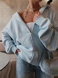 Autumn Women's Hoodie with Zipper Oversize Cotton Long Sleeve Vintage Pink Women Jacket Zip Sweatshirt with Hood