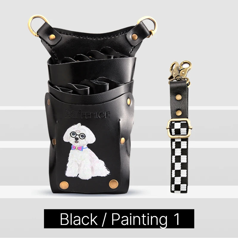 Fenice scissors storage bag,hold 8 scissors, 8 paintings, 6 colors cowhide,waist bag, pet beautician, barber's special waist bag