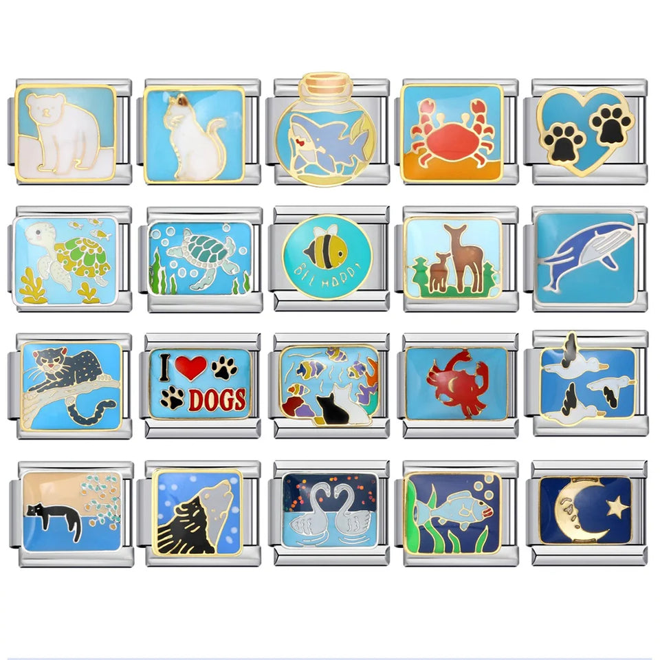 New Arrivals Blue Cute Small Animals Fit Women Men Stainless Steel Bracelet Italian Link 9mm Charm Jewelry DIY Making For Gifts
