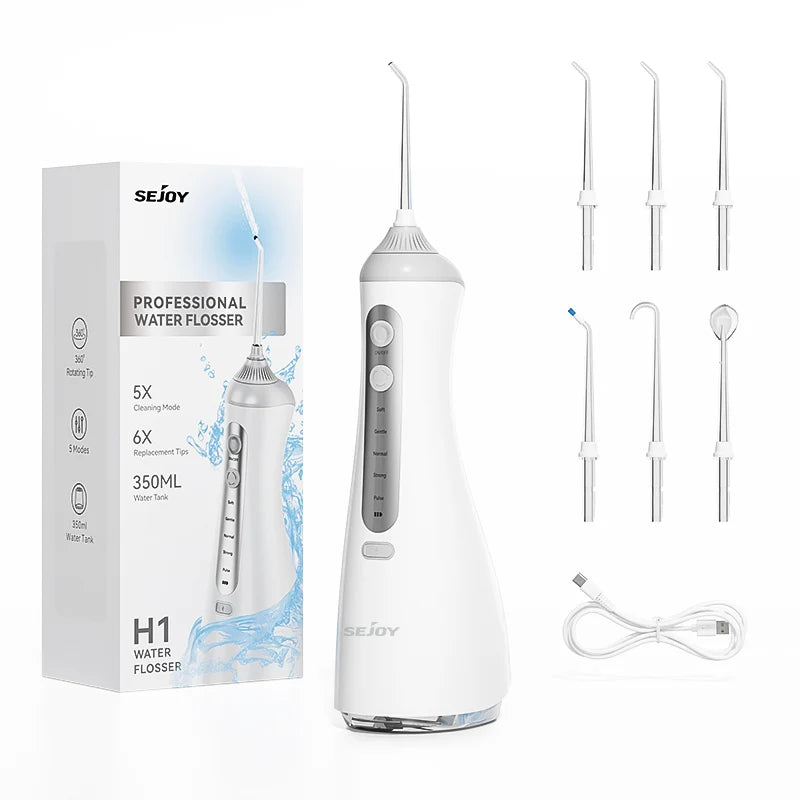 Sejoy Electric Oral Irrigator Water Dental Flosser Pick for Teeth Cordless 350ML Water Tank,6 Cleaning Modes, IPX7 for Home