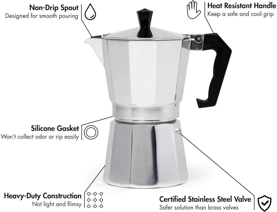 Mocha Coffee Pot Stovetop Espresso Maker Aluminum Silver Coffee Percolator Home Hand-brewed Octagonal Moka Pot Kitchen Utensils
