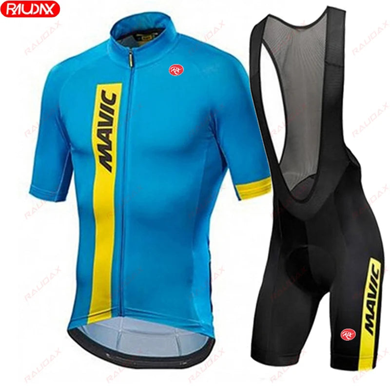 RX MAVIC 2024 New Summer Men's Cycling Set Road Bicycle Breathable Short Sleeve Bib Shorts Bicycle Moisture Wicking Sweatshirt