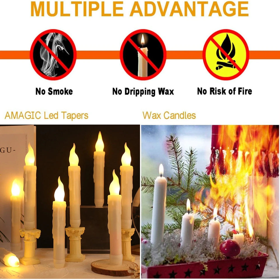 LED Flameless Taper Candles 6.5/11" Battery Operated Fake Flickering Candlesticks Electric Long Candles for Wedding Home Decor