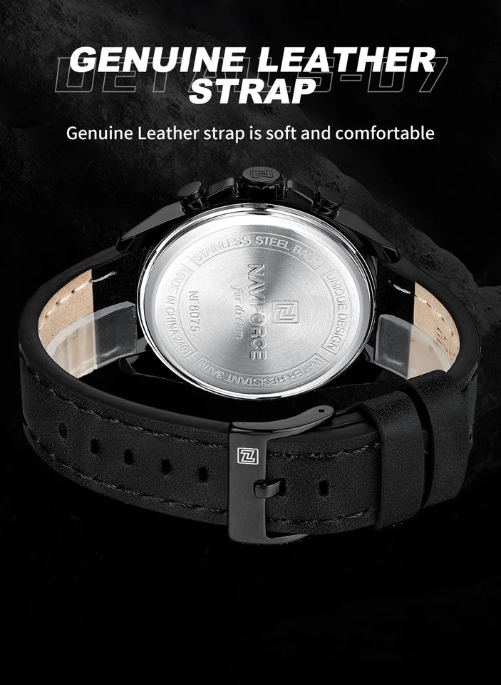 Original NAVIFORCE Business Luxury Leather Strap Men Watches Sports Chronograph Watch for Man 3ATM Waterproof Quartz Wristwatch