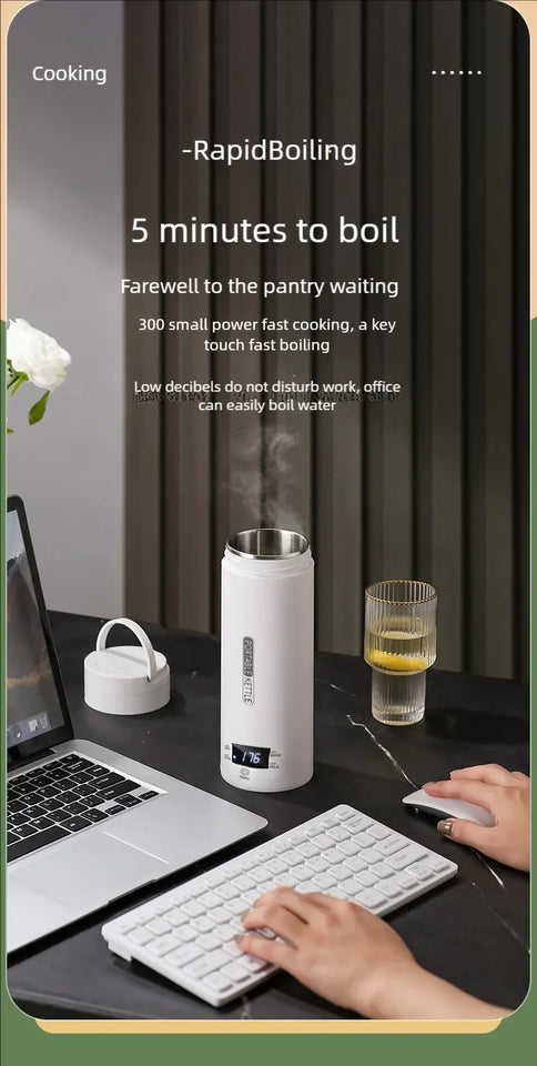 JFBONIN Electric Kettles Portable Tea Coffee Kettle Travel Boil Water Thermal Cup Anti-Scald Water Bottle English Menu