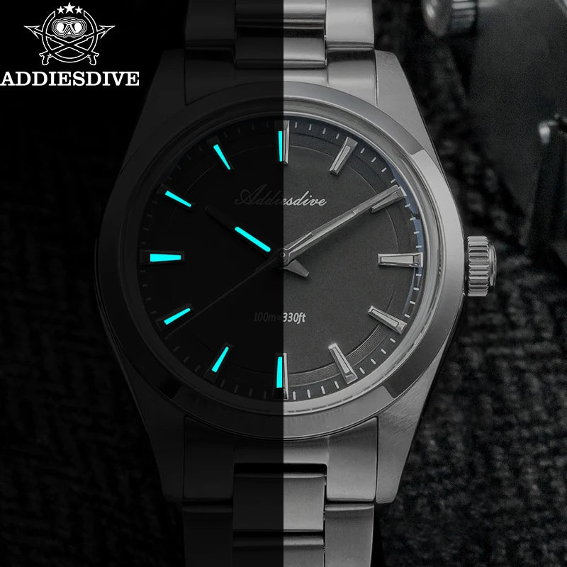 ADDIESDIVE AD2066 Men's Luxury Watch 10Bar Waterproof BGW9 Super Luminous 316L Stainless Steel reloj hombre VH31 Quartz Watches