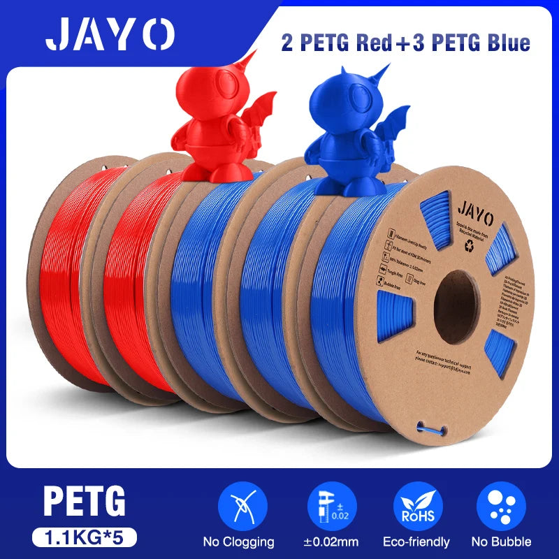 JAYO filaments petg 5Rolls Mixed colors 3D Printer Filament 1.75mm 100% No Bubble FDM 3D Printer Materials DIY Gift 1.1KG/1rolls
