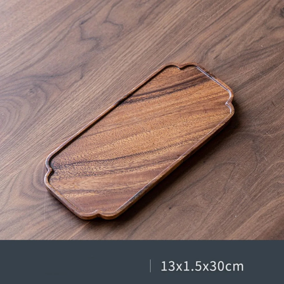 Retro Walnut Tea Tray Wooden Round Serving Platter Tray Leaf Storage Wooden Tea Tray Plate Tea