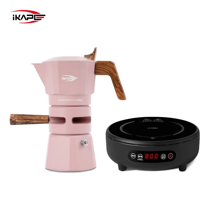 IKAPE Espresso Moka Pot and infrared ceramic hob Set,220V With Temperature Control Stovetop Espresso Machine For Coffee Lover