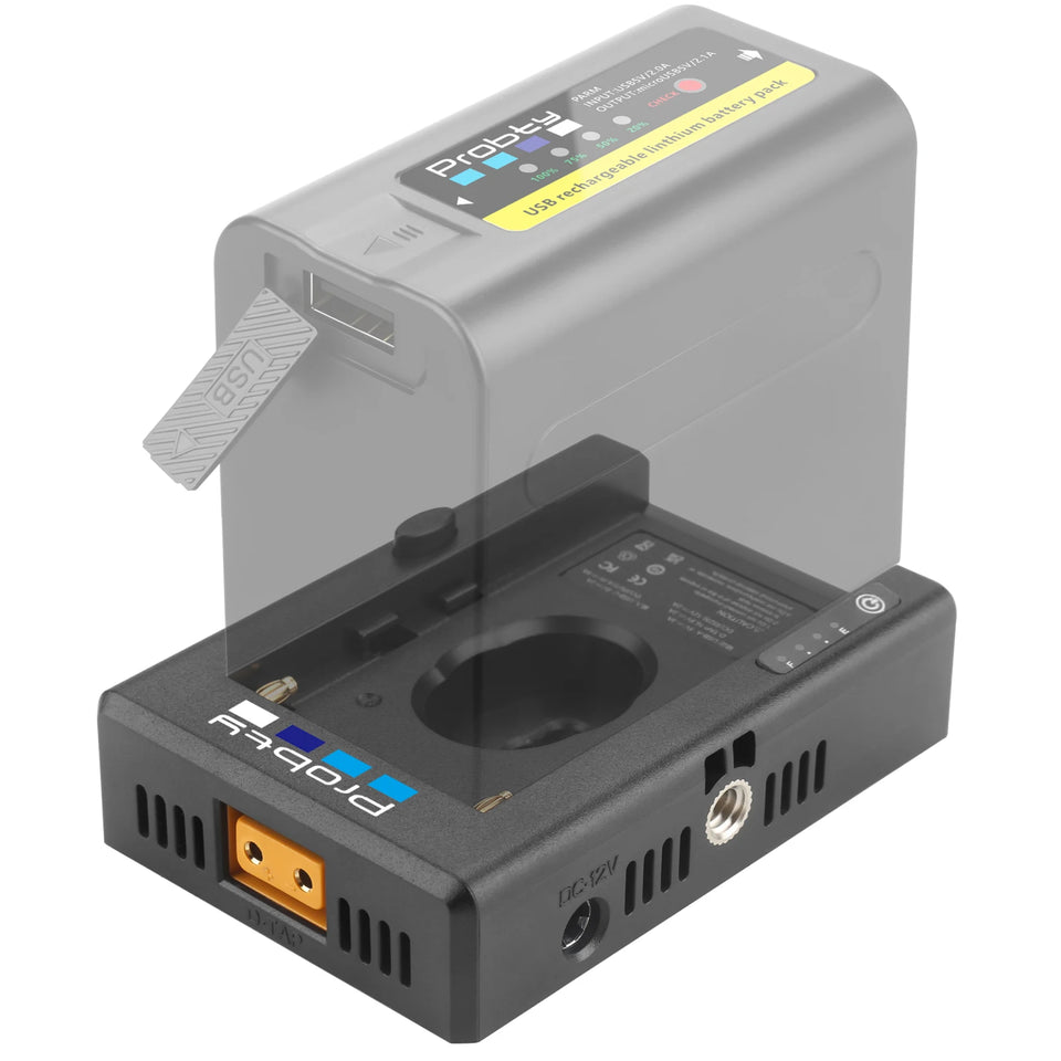 NP-F Battery Charger Battery Adapter Plate with DC12V DC8V USB-A Output Cold Shoe Adapter 1/4 Inch Screw Hole