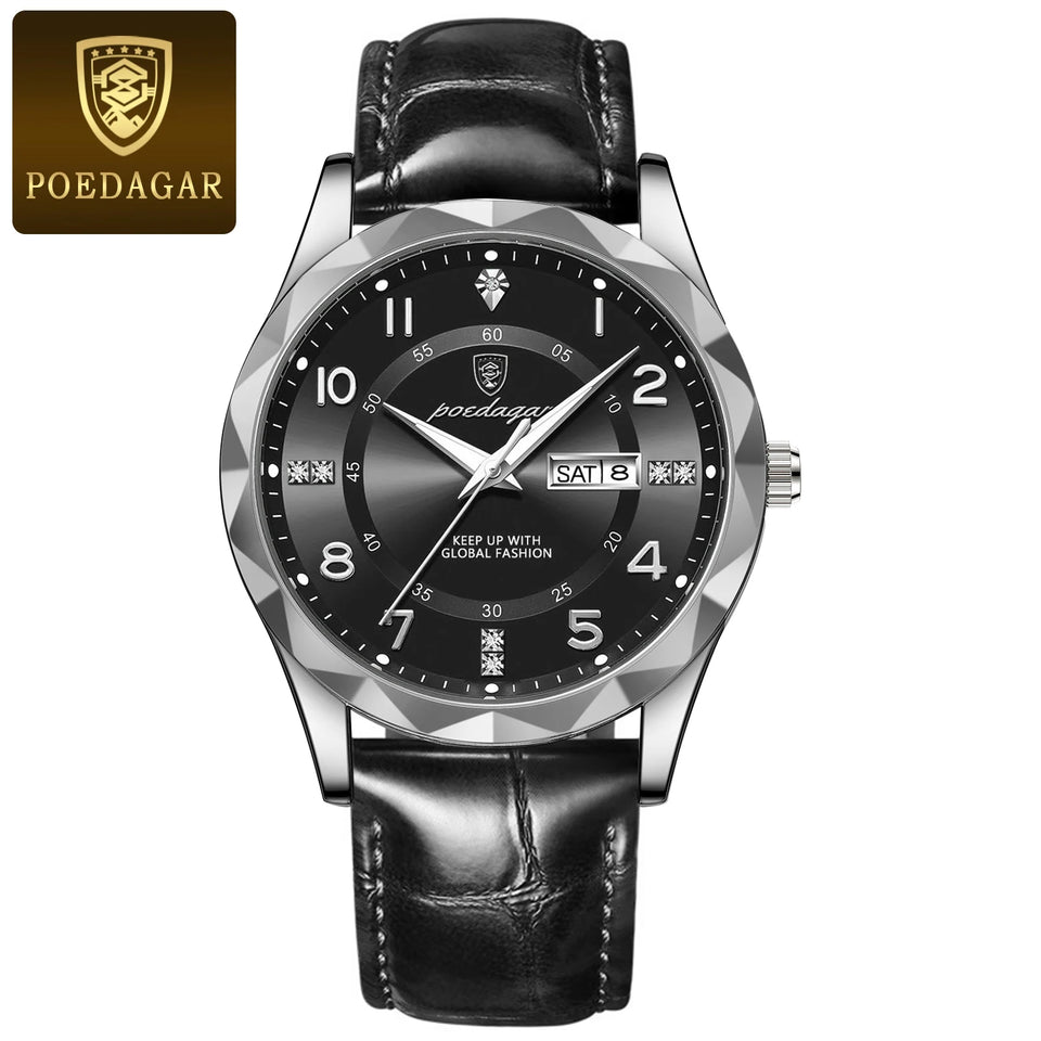 POEDAGAR Luxury High Quality Watches for Men Sport Quartz Leather Man Watch Waterproof Luminous Date Week Men's Watch Male Reloj