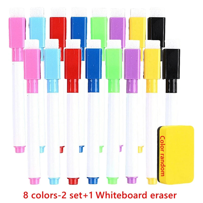 100/5Pcs Dry Erase Whiteboard Markers Set, Washable Pens with Magnetic Eraser for Office Whiteboards & Art Supplies