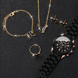 5/6PCS Women's Watch Casual Silicone Band Quartz Watches Butterfly Jewelry Set(Without Box)