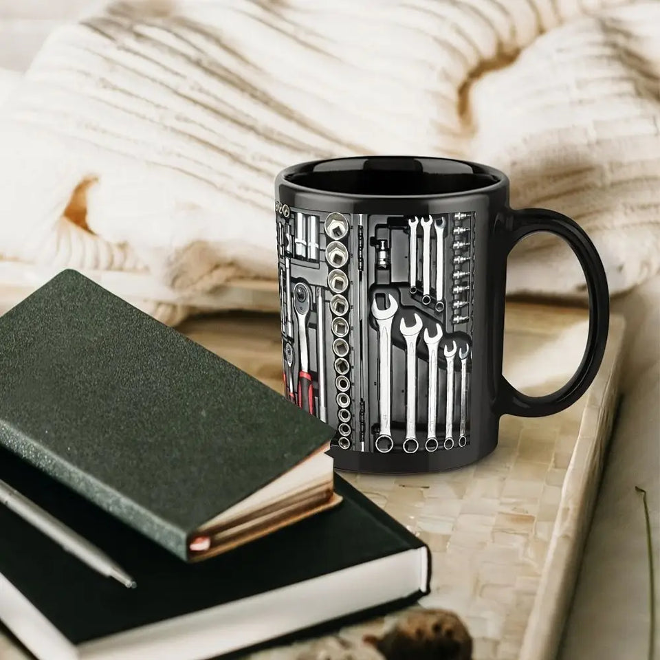 Funny 325ml Coffee Mug Ceramic Toolbox Design Mechanic Water Cup Sturdy Wrench Pattern Mechanic Mug Auto/Car Mechanic Gift