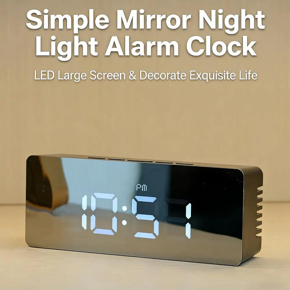 Electronic Mirror LED  Digital Alarm Clock, Temperature Date Display Mini Table Clock for Bedroom Home Office Teens Kids