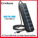 USB Hub 3.0 Multiprise USB High Speed Splitter 4/7 Port 5Gbps Hub Power Adapter with Switch Long Cable with Multiple Expander