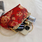 Chinese Style Embroidered Snap-button Shoulder Bags Cheongsam Traditional Exquisite Women's Handbag Red Bridal Pearl Wedding Bag