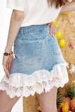 ELFSACK 2025 Summer New Arrivals Lace And Lace Patchwork A-Line Denim Skirt For Women