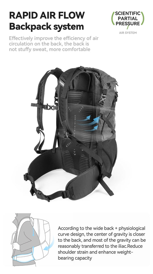Qunature Backpack Lightweight Mountaineering Hiking Backpack Outdoor Sport 30+5L Breathable Wear-resistant Waterproof Bag
