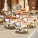 2/4 Pack Chafing Dish Buffet Stainless Steel Chafer Pan Round Catering Warmer w/Glass Lid for Party Banquet