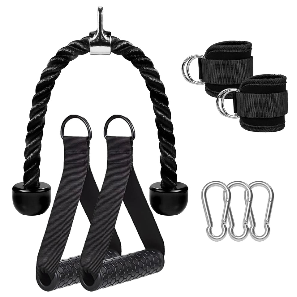 Gym Handles Ankle Straps Tricep Rope Carabiners Set Home Gym Cable Machine Attachments Accessories Exercise Equipment