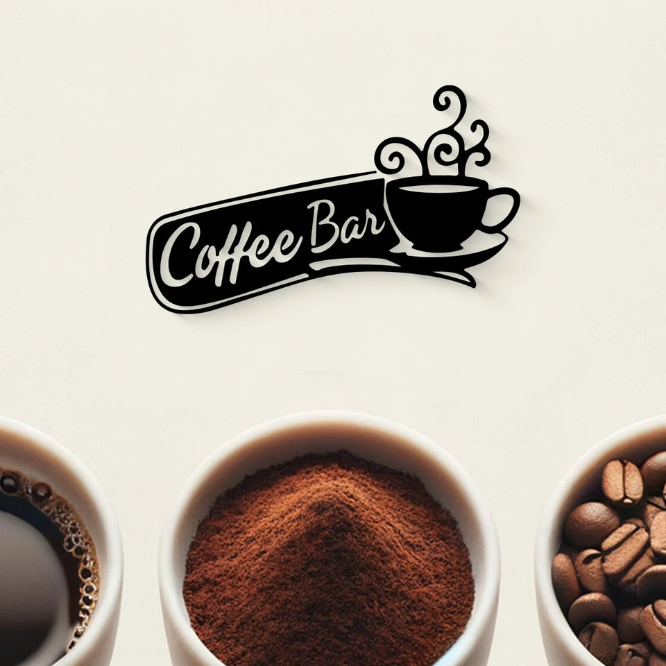 Home Coffee Cup Wall Decor, Iron Metal Coffee Silhouette Signs Wall Art for Coffee Bar Shop Wall Hanging Plaque Décor