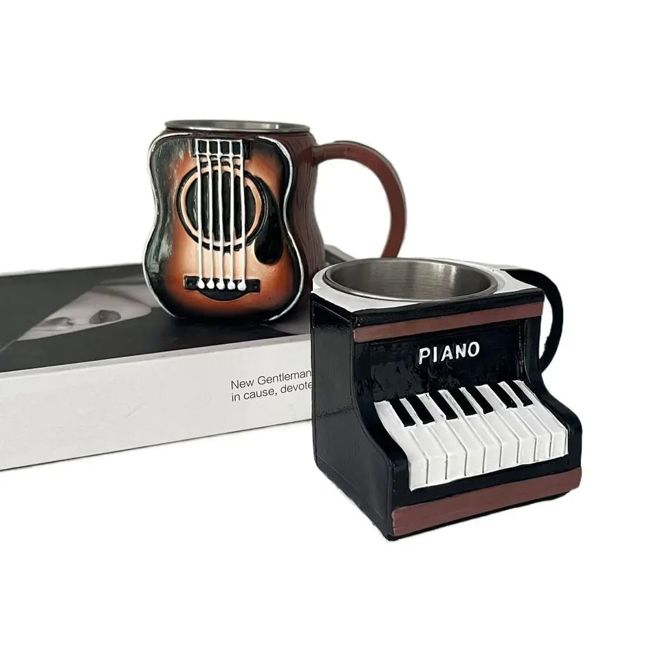 Resin Musical Instrument Coffee Mug Guitar Pattern Handcrafted Coffee Cup Durable Guitar Shaped Coffee Cup for Home Kitchen