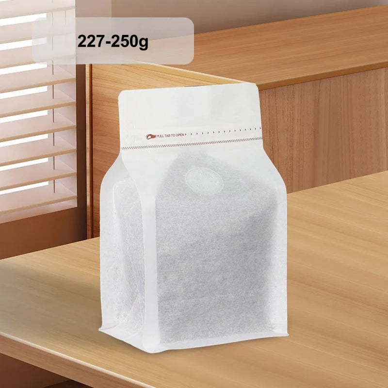 StoBag 50pcs White Cotton Paper Coffee Beans Packaging Bag with/No Valve Sealed for Powder Nuts Storage Stand Up Reusable Pouch