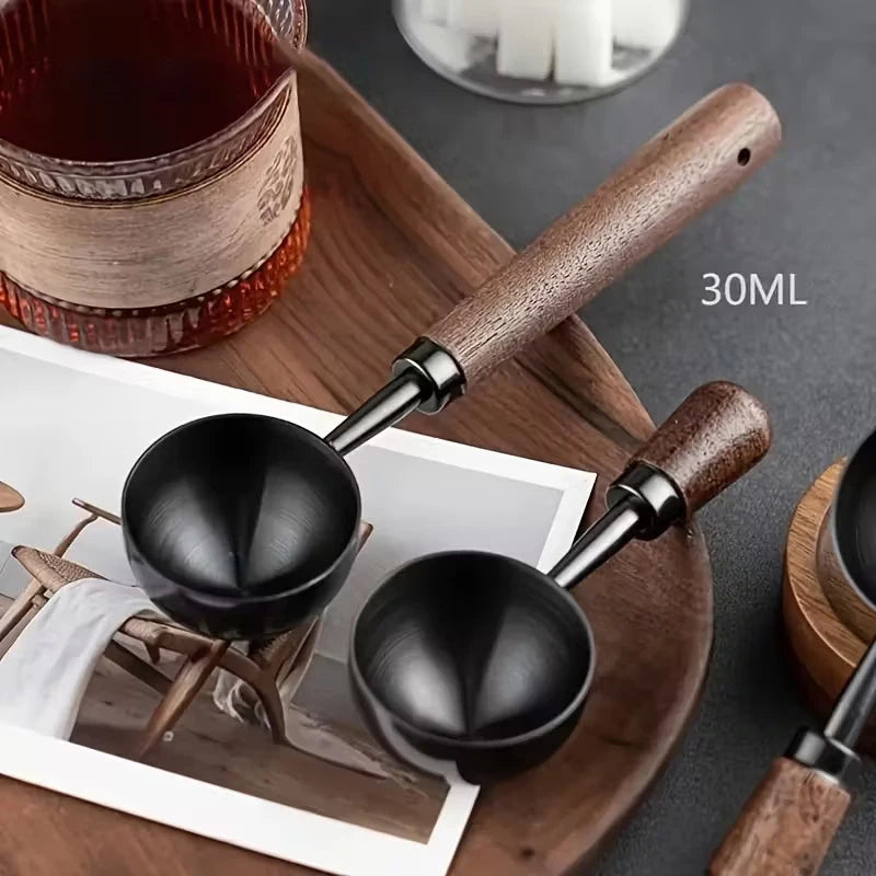 1pc New 304 Stainless Steel Measuring Spoon Coffee Bean Spoon 30ml Walnut Handle Coffee Powder Spoon Baking Spoon