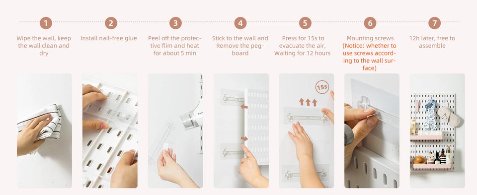 Deli Pink 4pcs Pegboard Combination Kits, Easy Storge, Free & Easy to Assemble, Two Installation Methods