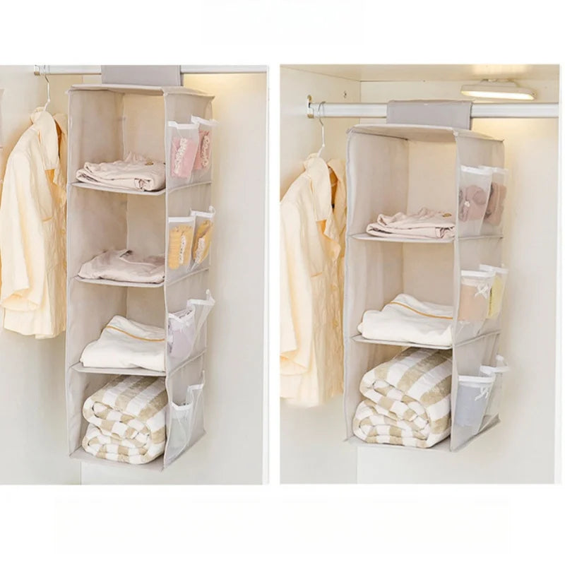Hanging Closet Organizer and Storage, Easy Mount Foldable Hanging Closet Wardrobe Storage Shelves, Clothes Handbag Shoes