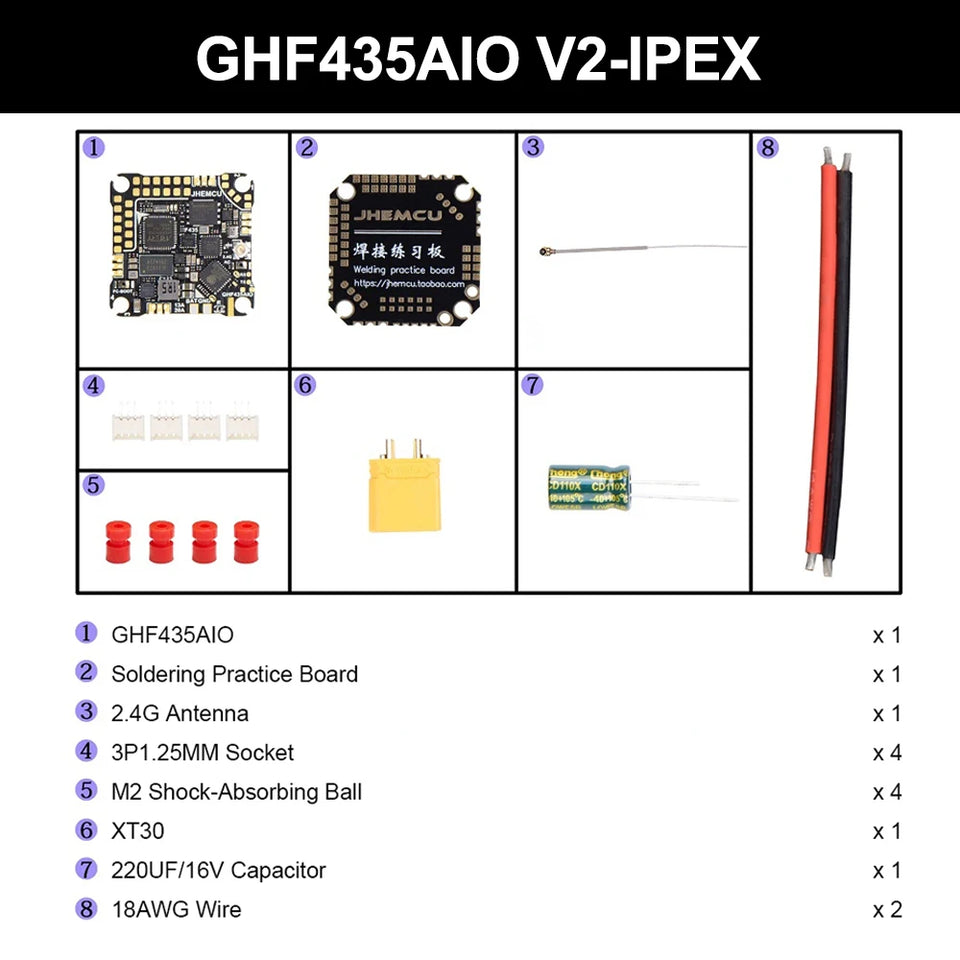 JHEMCU GHF435AIO V2 20A Flight Controller 2-4S with OSD Baro Blackbox Built-in ELRS 2.4G Receiver for RC FPV Freestyle Drone