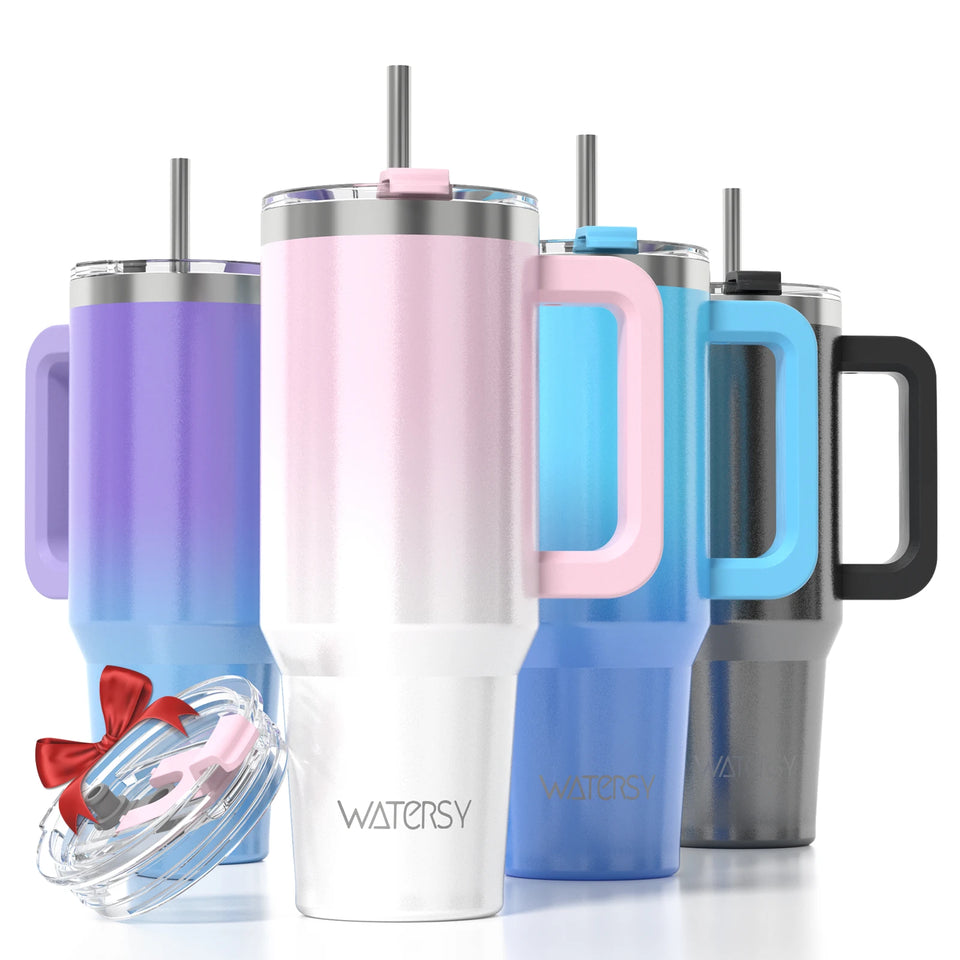 WATERSY 30oz/40oz Stainless Steel Thermal Cup Large Capacity Tumbler with Handle & Straw Insulated Mug Travel for Coffee