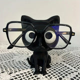 Cute Black Cat Glasses Holder Fashion Eyeglass Stand with Sitting Kitten Pose Adorable Desk Organizer for Home Office Room Decor