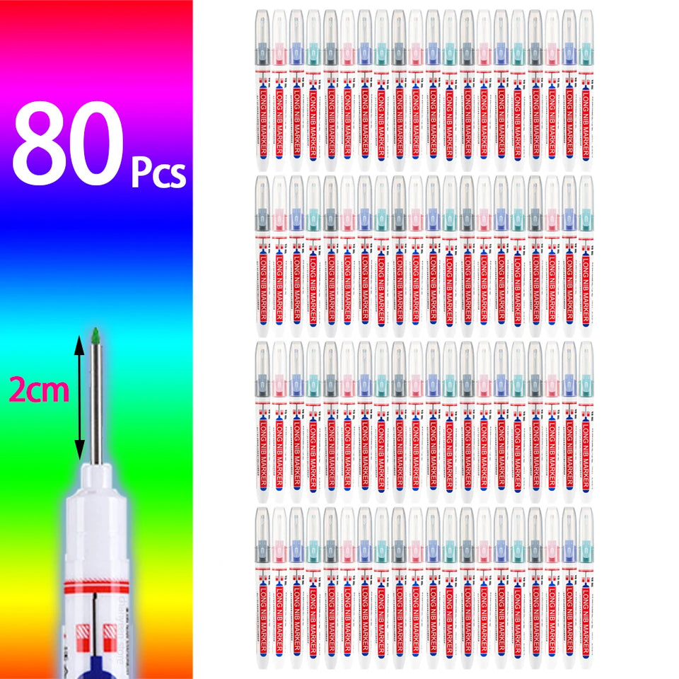 4-80Pcs 2cm Waterproof Long Head Markers Deep Hole Marker Pen for Metal Carpenter Red/Black/Blue/Green Ink Woodworking Tools