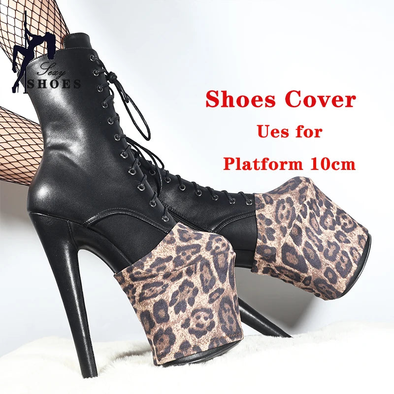 Leopard Print Suede Pole Dance Boots Overshoes Wear-Resist Women Sandals Pumps High-heeled Shoes Platform Protectors Cover Shoes