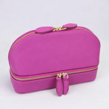Personalized Cosmetic Bag Pu Leather Women Travel Makeup Bag with Jewelry Organizer Case 2 in 1 Ladies Travel Clutch Pouch