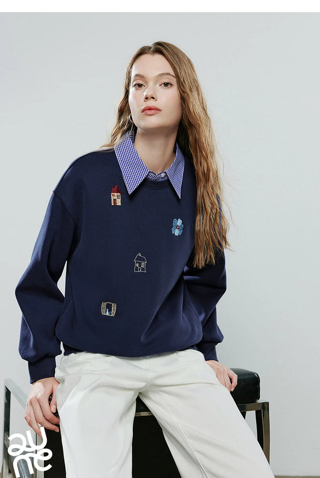 TOYOUTH Women Warm Hoodies Sweatshirt 2025 Winter New Cotton Cartoon Embroidery Age-Reducing Tops