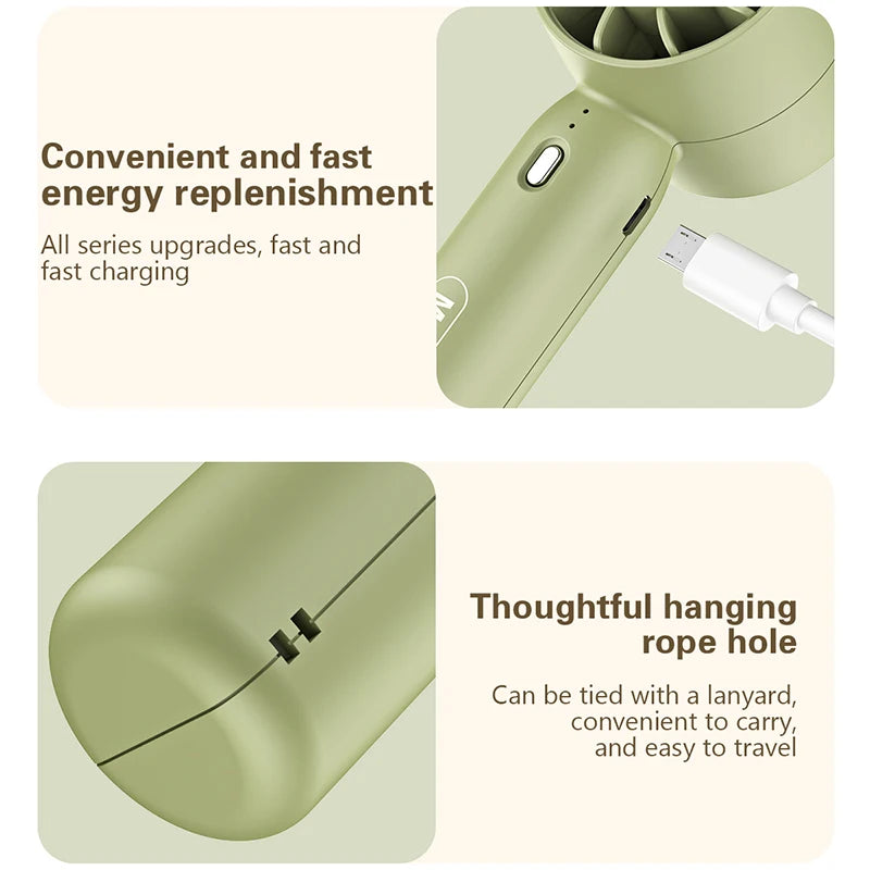 Portable 2 in 1 USB Mini Fan 3 Speed Handheld Desktop Rechargeable Small Cooler for Student Dorm Home Office Summer Gadget