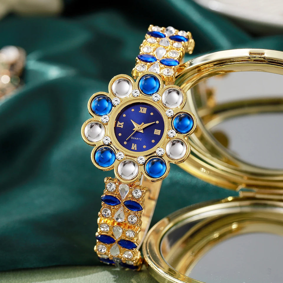 Luxury Rhinestone Women Watches Flower Dial Bracelet Quartz  Wristwatch for Ladies Clock Reloj Mujer