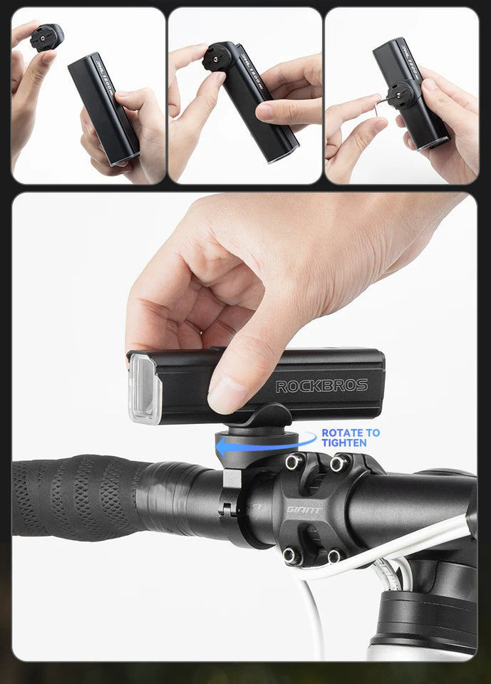 ROCKBROS Bike Light 1500LM 5000mAh Bicycle Light IPX6 Aluminum Type-C Rechargeable Smart Brightness Sense Adjust Cycling Lamp