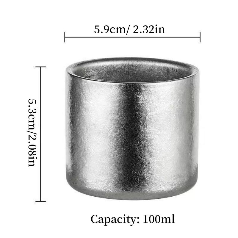 Pure Titanium Double-Wall Mini Coffee Mug,Outdoor Water Cups Silver-Gray Drinking Office Tea Mug 100 ml Luxury-Feel Coffee Cup
