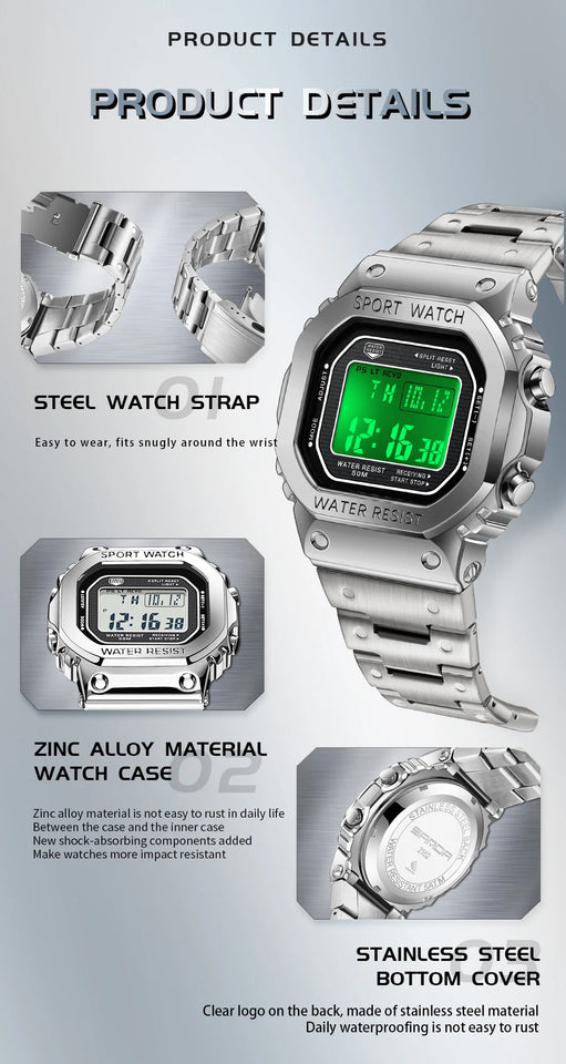 SANDA 2162 Men's Electronic Digital Watch Countdown LED Electronic Night Light Sports Waterproof Men's Electronic Watch