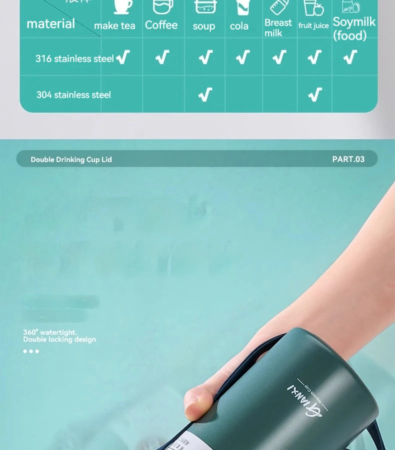 GIANXI 1000ml Spring Cap Large Capacity Vacuum Cup 316 Stainless Steel Coffee Cup Portable Outdoor Sports Water Bottle